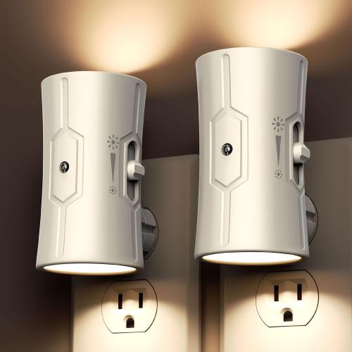 Night Light, LED Night Lights Plug into Wall, [2 Pack] Warm White 3000K, 0-100LM Adjustable Brightness Light Sensor Nightlights Plug in Wall for Hallway, Bathroom, Adults, Neutral Beige