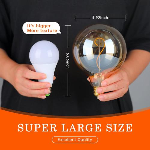 G125 /G40 Amber Glass Large Oversized Dimmable LED Edison Bulb, E26 2200K Warm White Extra Big Round Vintage Light Bulbs, 4 Watt 150LM Decorative 25Watt Globe for Bedroom Living Room Bar and cafe