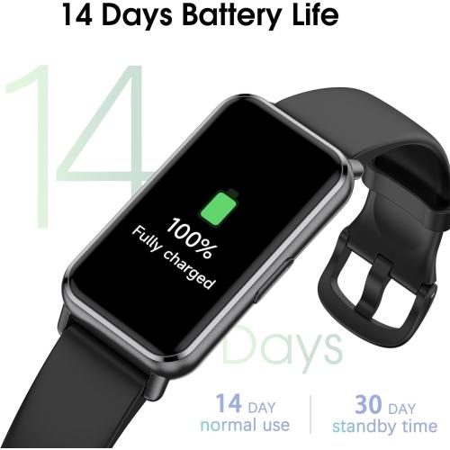 Black Long Battery Pedometer Watch 14 Days Battery Life, Slim Design No App/Phone Required Fitness Tracker, 50 Meters Waterproof Smart Watch, Heart Rate & Blood Oxygen Monitor Step Counter for Men Women