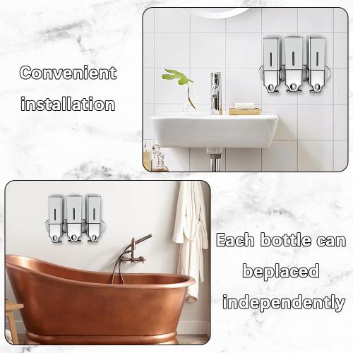 3 x 500ml per Cup Wall Mounted Manual Soap Dispenser for Home, Bath, Kitchen, Hotels, Restaurants. Shower and Lotion Dispenser (Silver)