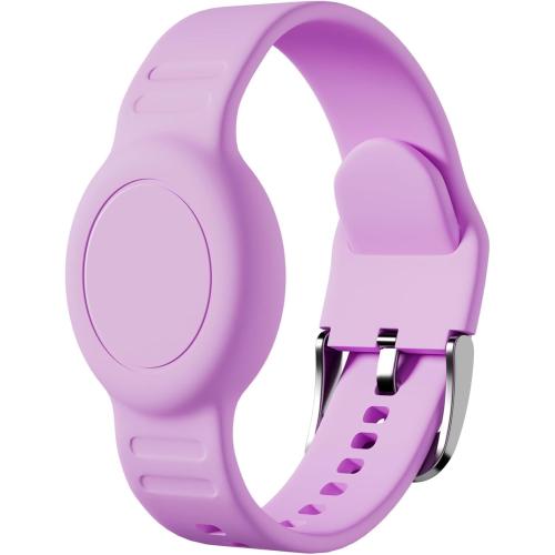 Bracelet for AirTag 2nd Gen (2026) & 1st for Kids, Waterproof for air tagholder with Soft Silicone, Full Coverage Anti-Lost Hidden Wristband Accessories Watch Band for Child, Light Purple