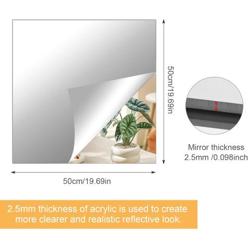 DARENYI 20x20 in Acrylic Mirror Sheet for Wall, 2.5mm Thick Unbreakable Non Glass Body Mirror Tile Self Adhesive Mirror Stickers Rectangular Wall Mirror for Bathroom Bedroom Home Gym Door Decor