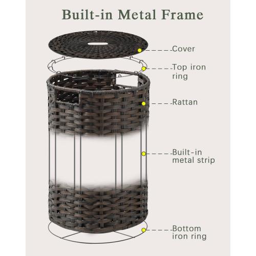 SETVSON Laundry Basket with Lid Round Rattan Laundry Hamper with Lid and Handles 29.1 Gal (110 L) Handwoven Woven Basket with Removable Bags and 2 Mesh Bags for Bathroom Living Room Brown