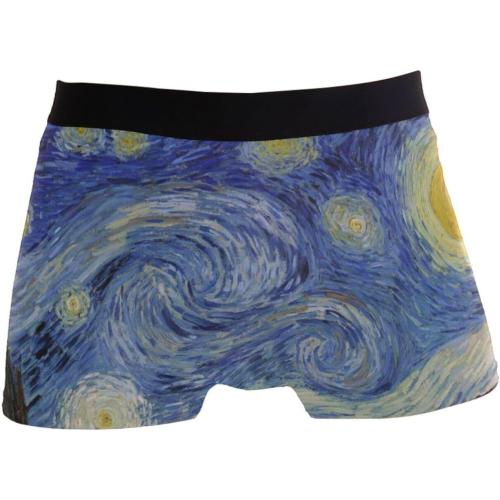 Azuki .... Size XL ...Boxer Brief for Men,Soft and Breathable Cotton Underwear Shorts,Van Gogh Painting Blue Starry Night Waistband Knit Boxers,XXL