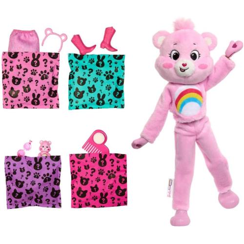 Barbie Cutie Reveal Care Bears Series Doll & Accessories Set with Cheer Bear Plush Costume & 10 Surprises Including Color Change & Mini Bear