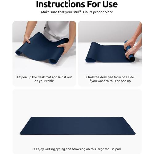 YSAGi Leather Desk Protector, Office Mat, Large Mouse Mat, Non-Slip PU Leather Blotter, Laptop Desk Mat, Waterproof Writing Pad for Office and Home (Dark Blue, 23.6 x 13.8)