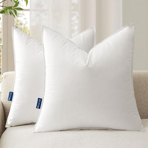 MIULEE 24x24 Throw Pillow Inserts,Set of 2 Decorative Pillow Inserts with Soft Cotton Cover,Fluffy and Cozy Indoor Square Sofa Couch Pillow Inserts White