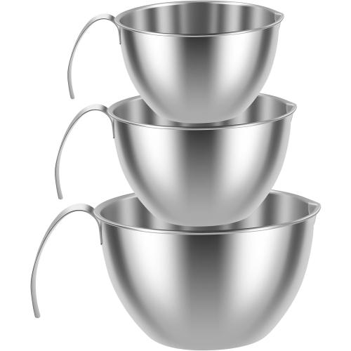 Stainless Steel Mixing Bowl, 3 Sizes Nesting Bowl with Handle & Capacity Scale, Stackable Mixing Bowls, Nesting Whisking Bowl Set, Kitchen Food Storage Organizer for Cooking Baking Salad Prep