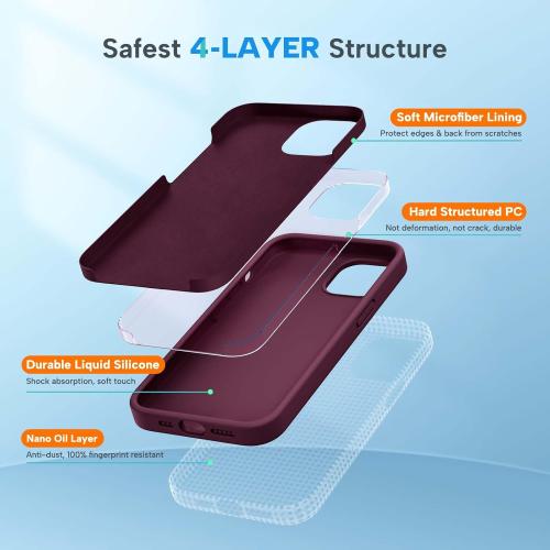 Miracase Designed for iPhone 13 Case, with Tempered Glass Screen Protector, [Soft Anti-Scratch Microfiber Lining], Shockproof Liquid Silicone Rubber Phone Case Cover for 13 6.1 inch, Wine Red