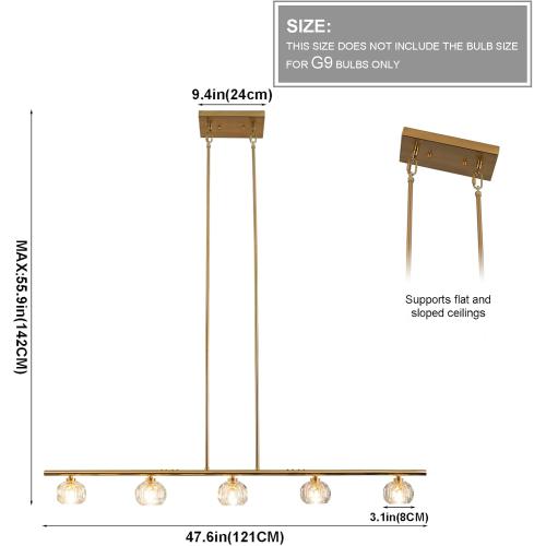 TANIN Kitchen Island Lighting Fixture, Dining Room Over Table 5 Lights Chandeliers, Height Adjustable Gold Crystal Shade Chandelier Farmhouse Pendant for Lighting Foyer Hallway Living Room -47.6