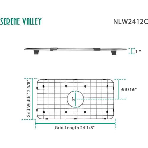 Serene Valley Sink Bottom Grid 24-1/8 x 12-5/8, Centered Drain with Corner Radius 1-1/2, Sink Protector NLW2412C