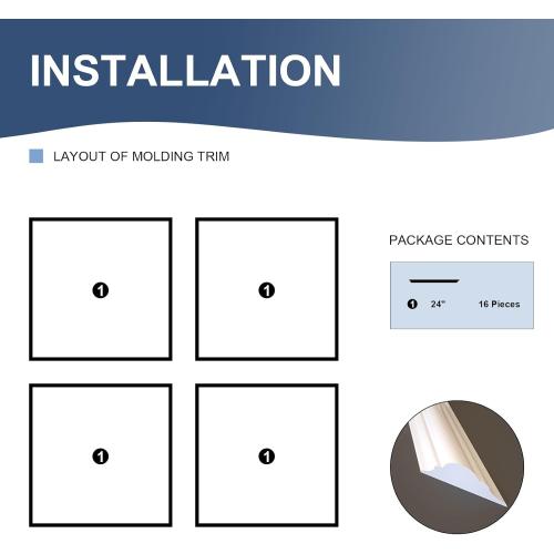 4 Set Size 24x24 Peel and Stick Wall Molding Trim Kit, 24 x24 Premade Wainscoting Panels, Self Adhesive Moulding Panel for Interior Walls Picture Frame