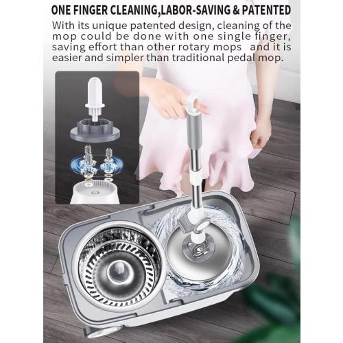 Michao Spin Mop Bucket Deluxe 360 Spinning Floor Cleaning System with 6 Microfiber Replacement Head Refills,62 Extended Handle,4X Wheel for Home Cleaning