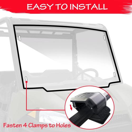StarknightMT Front Windshield Compatible with Polaris Ranger Midsize 500 570 ETX EV 2015-2025, Scratch-Resistant UV-Proof Polycarbonate Full Window, Clear (Not Fit Full-size)