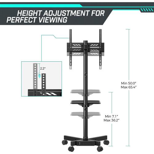 GREENSTELL TV Stand with Power Outlet, Mobile TV Cart on Wheels for 23-60 inch LED LCD Flat Curved Panel Screen TVs, up to 88 lbs, Height Adjustable Rolling TV Stand with AV Shelf, Max VESA 400x400mm
