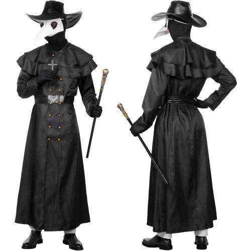 Plague Doctor Halloween Costume Adult Men White,7Pcs Plague Doctor Outfit with Mask for Mens Halloween Costumes