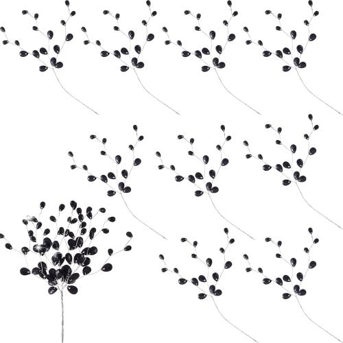 BEIQIYA 9pcs Acrylic Crystal Flower Branches, Bead Drop Bouquets, Black | Glitter Floral Acrylic Picks Arrangement, for Wedding, Christmas, Thanksgiving Day, Home, Office, Table Top Decortaion