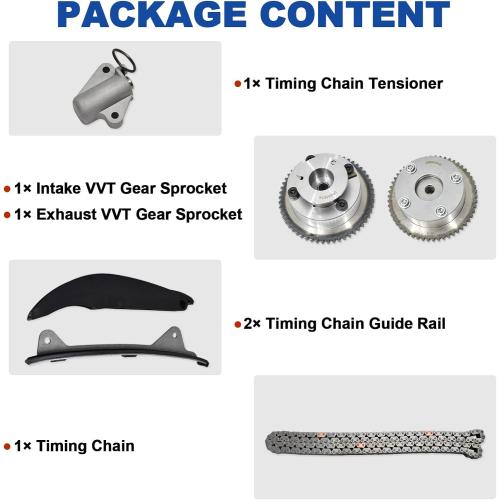 Timing Chain Kit with Fit for Hyundai Elantra 1.8L, for KIA Soul 1.8L 2.0L 2011-2016 Water Pump & VVT Intake & Exhaust Sprocket Replace # 243502E001/243702E000