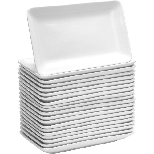 Irenare 20 Pcs 8 Inch Rectangular Salad Plates White Rectangular Porcelain Dessert Plates Appetizer Serving Tray Porcelain Platters for Fruit Sushi Dinner Parties, Microwave, Oven Safe