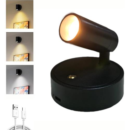 Spotlights Indoor -Rechargeable Plant Spotlight, 360° Rotate Wireless LED Uplighting,3 Dimmable Adjustable Wall Mount Ceiling Spotlight for Artwork Painting Tree Plant Wall Light(Black)