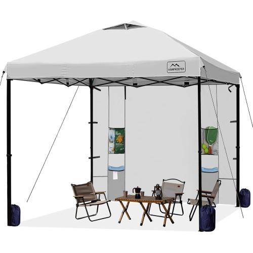 KAMPKEEPER 10x10 Easy Pop Up Canopy Tent with Sidewalls, Instant Outdoor Shade Shelter with Removable 10FT Sun Walls, Quick Setup Waterproof and UV-Resistant for Patio (White, 1 sidewall)