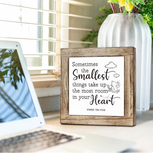 Classic Winnie the Pooh Decorative Wooden Table Sign, Cute Bear Shelf Table Decoration, Inspirational Wood Box Sign Decor for Nursery Kids Room Playroom Bedroom Baby Shower