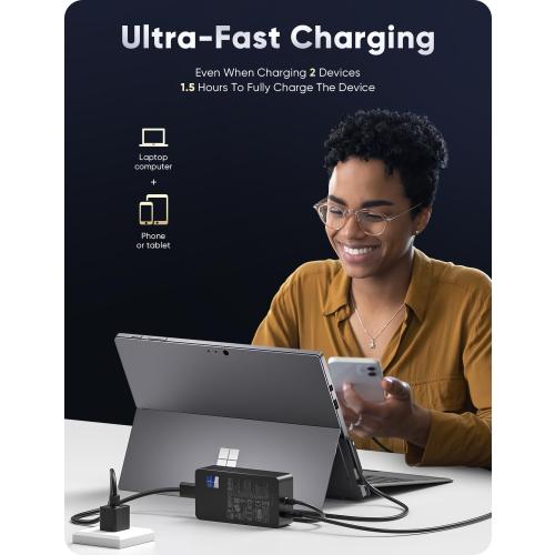 Microsoft Surface Pro Charger for 65W Surface Charger 11,10,9,8,7 ,7,6,5,4,3,X, Windows Surface Laptop 6,5,4,3,2,1, Surface Go 3,2,1, Tablet, Surface Book 3,2,1, Support 44W, 36W, LED, 10FT