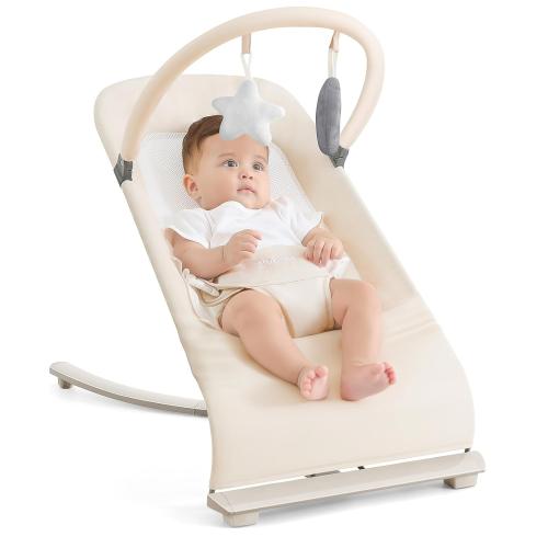 Color White 3-in-1 Portable Baby Bouncer & Rocker Chair for Newborn to Toddler - 4 Adjustable Recline Positions, Breathable Cotton Fabric, Natural Vibration, Supports Up to 33 lbs (Oatmeal Khaki)