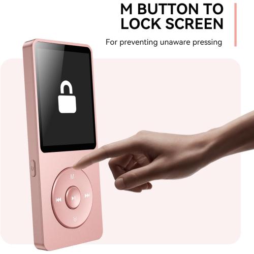 AGPTEK A02 MP3 Player with Bluetooth 5.3, 1.8 inch Screen Portable Music Player with Speaker, FM Radio, Voice Recorder, Supports Expanded Up to 128GB(Rose Gold, 64GB)