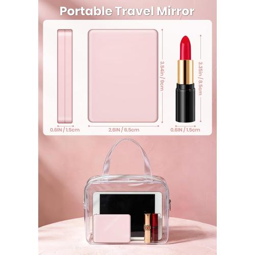Compact Mirror, Rechargeable Magnifying Makeup Mirror with Light 30X Pink