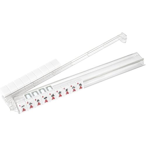 Mahjong Racks with Pushers（4PCS） - Imports Mahjong Game Accessories，Clear Acrylic Clear Acrylic Slightly Yellowish American Mahjong Tile Racks with Built-in Rotation Pushers,Patented Product