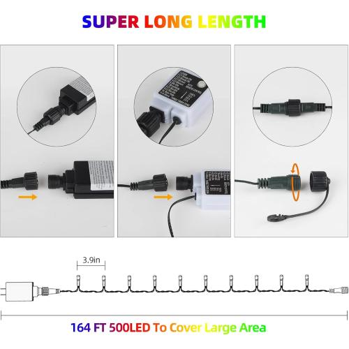 Chuya Christmas String Lights 500 Led Light Color Changing Warm White & Muticolor 11 Modes UL588 for Christmas Tree Lights Decoration Outdoor