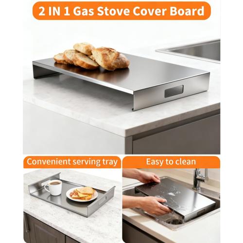Gas Stove Top Covers,2 In 1 Gas Stove Cover,Stainless Steel Gas Stove Covers,Sink Cover Noodle Cutting Board For Electric Gas Burners Sink Noodle Board,Black,Single Size 15x 21.5x3(2, Silver)