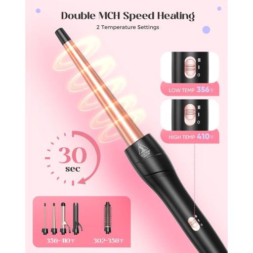 5 in 1 Curling Iron with Thermal Brush and 4 Interchangeable Ceramic Barrels(1/2 to 1 1/2 inch), Curling Wand Set with Flat Iron, Fast Heating, Dual Voltage Hair Curler, Gifts for Women