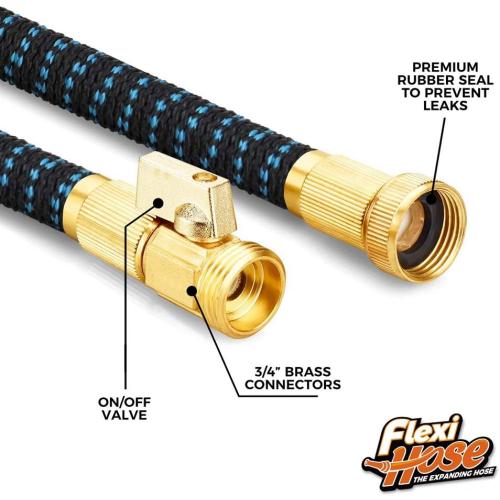 Flexi Hose Expandable Garden Hose with 8 Function Nozzle, 75FT - Lightweight Retractable Garden Hose, Water Hose - No-Kink Flexibility, 3/4 Inch Solid Brass Fittings and Double Latex Core