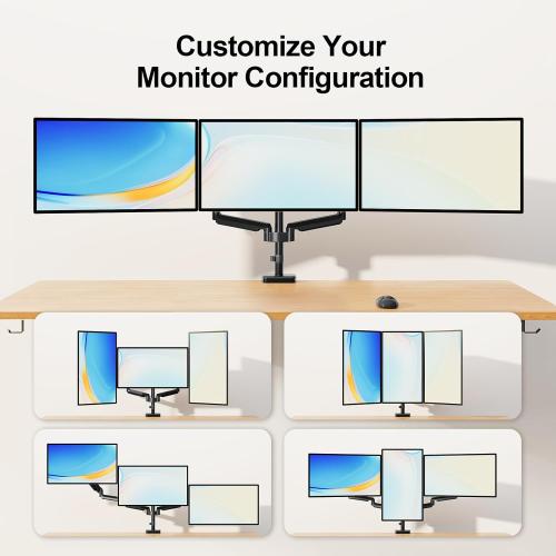 MOUNT PRO Triple Monitor Mount, 3 Monitor Desk Mount for Three Screens up to 32 Inch, Full Motion Gas Spring Heavy Duty Arm Hold up to 19.8lbs Each, Black