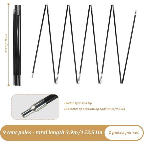 Tent Poles Replacement 8MM 12.8Ft Length Adjustable Fiberglass Tarp Poles 18 Sections Supporting Awning Rods for Camping Backpacking