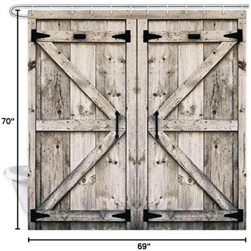 NYMB Rustic Wooden Vintage Wood Shower Curtain, Farmhouse Country Barn Door Shower with 12 Hooks, Waterproof Garage Cabin Curtain, 48X70