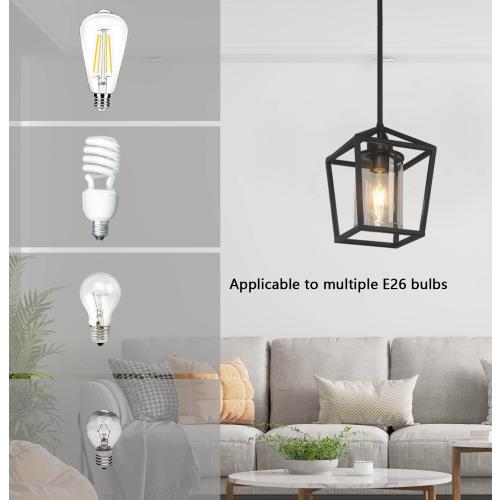 1 Pack Black Pendant Light Fixture Farmhouse Iron Cage Metal Pendant Light Lantern Hanging Light Fixtures with Clear Glass Shade for Kitchen Island, Dining Room, Hallway,Entryway1