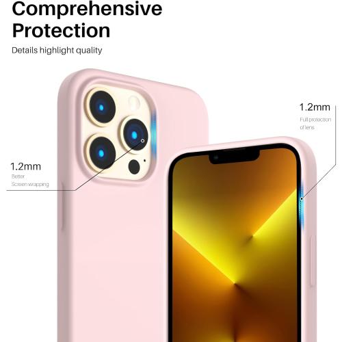 ORNARTO Compatible with iPhone 13 Pro Case 6.1, Slim Liquid Silicone 3 Layers Full Covered Soft Gel Rubber Case Cover 6.1 inch-Chalk Pink
