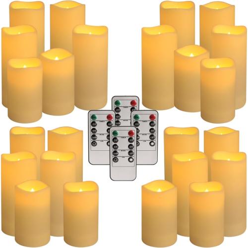 Set of 24 Waterproof Outdoor Flameless Candles, LED Candles with 4 Remote and Timer,(H 4 5 6 x D 2.2),for Christmas,Halloween,Wedding,Festival