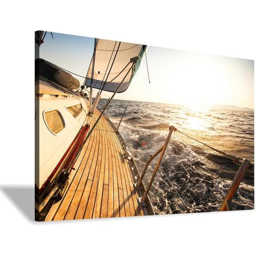 Hardy Gallery sailboat wall art coastal pictures: sunset wall decor sailing artwork nautical ocean print in canvas painting for bathroom 11 x 16