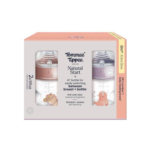 Tommee Tippee Natural Start Newborn Baby Bottles, 5 oz, with Slow Flow Breast-Like Nipples for A Natural Latch, Self-Sterilizing and BPA Free, Cowboy Theme, Pack of 2