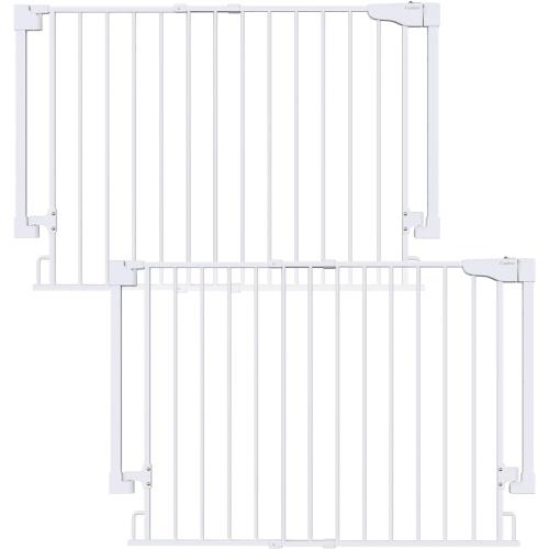 Cumbor 2 Pack 29.2-43 No Bottom Bar Baby Gate for Stairs, 2-in-1 Auto Close Dog Gate Indoor, Hardware Mounted Pet Gate for Doorways with Large Walk Thru Door, Child-Proof Safety Gate for Kids (White)