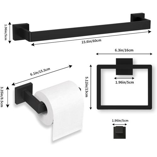5-Pieces Matte Black Bathroom Accessories Set, 23.6 Inch Bath Towel Bar Set, SUS 304 Stainless Steel Bathroom Hardware Set, Towel Racks for Bathroom Wall Mounted.