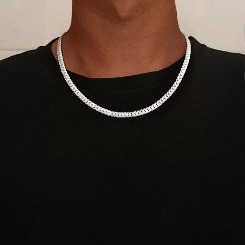S925 Sterling Silver Chain Necklace for Men, Sterling Silver Cuban Link Curb Chain Necklace for Women Men Jewelry Holiday Gift 18 20 22 24 Inch