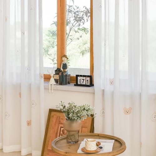 Cartoon Bears Kids Bedroom Sheer Curtains for Babys Room Living Room Grommet Top White Light-Filtering Print Bear Privacy Tulle Curtain for Nursery Baby Play Room 1 Panel (W52 L84 inch,White)