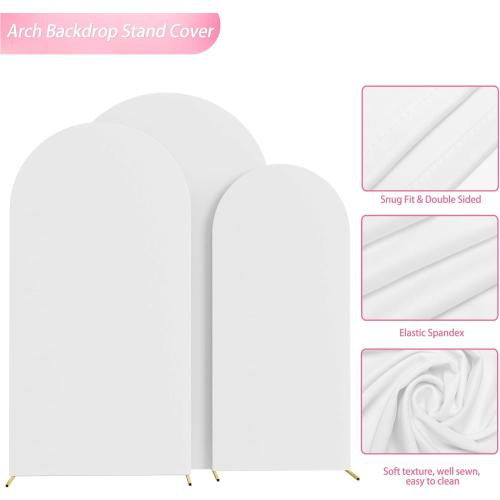 Wokceer Wedding Arch Cover (7.2FT, 6.6FT, 6FT) Set of 3 Spandex Fitted Wedding Arch Stand Covers for Round Top Chiara Arch Backdrop Stands Cover for Birthday Party Ceremony Banquet Decor White