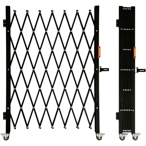 Folding Security Gate with Lockable Scissor Design and 360° Swivel Casters Outdoor Barricade for Entry Security, Garage, Warehouse, and Pool Areas (65“Wx50 H)
