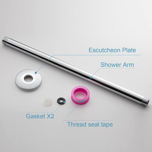 OFFO Shower Arm with Flange, 16 in Ceiling Mount Replacement Rain Shower Head Straight Arm Ceiling-Mounted For Fixed Shower Head & High Pressure Rain, Chrome